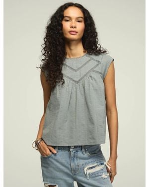 Lucky Brand Lace Yoke Flutter Top - Gray