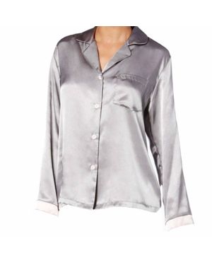 Linea Donatella Satin Long Sleeve Pajama Top - Gray