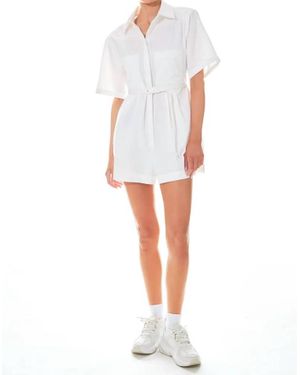 Grey Lab Shoulder Pad Shirt Romper - White