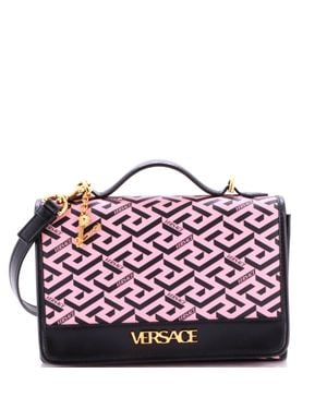 Versace Top Handle Shoulder Bag La Greca Signature Coated Canvas - Purple