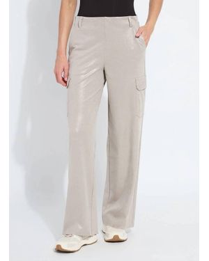 Lyssé Callie Patent Foil Vegan Suede Cargo Pant - Gray