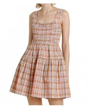 AUREUM Smocked Plaid Mini Dress - Pink
