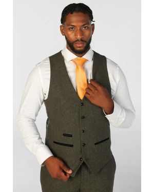 Paul Andrew Wool Blend Waistcoat Tweed Tailored Fit Vest - Green