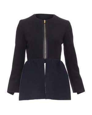 The Row Loxton Structured Wool Peplum Zip Coat - Blue