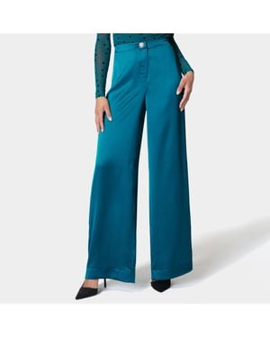 Bebe High Waist Satin Wide Leg Pant - Blue
