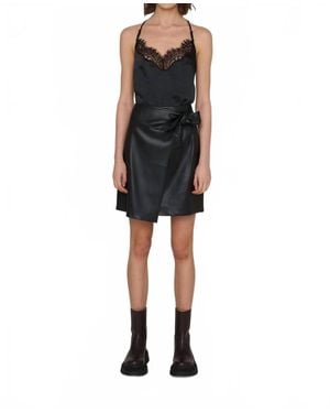 Amy Lynn Maeve Lace Edged Satin Top - Black
