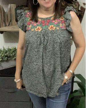 Love Floral Ruffle Cap Sleep Top - Gray