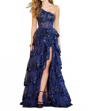 Sherri Hill Ruffle Skirt One Shoulder Prom Dress in Blue | Lyst