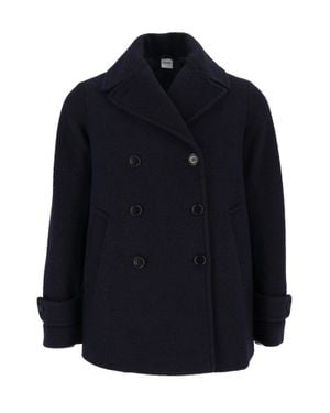Aspesi Wool Double-Breasted Boxy Coat - Blue