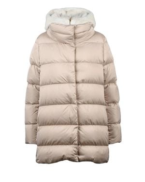 Herno Polyester Plush Hooded Down Jacket - Natural