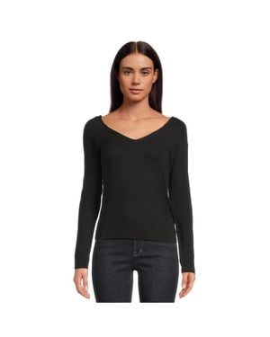 Madewell Double V Neck Top Jet Stretch Slim Long Sleeve Gbo3174 - Black