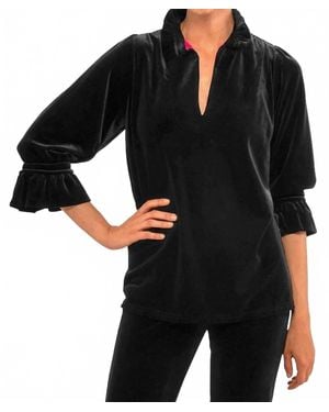Gretchen Scott Ruffle Neck Tunic Top - Black