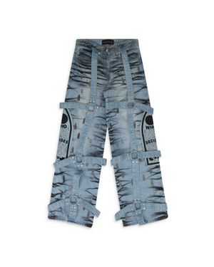 Who Decides War Stripe Bondage Wide-Leg Jeans - Blue