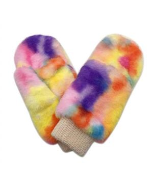 Sensibling Corp Tie Dye Faux Fur Mitten Gloves - Orange