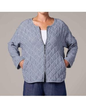 cut-loose Crinkle Check Quilt Bomber Jacket - Blue