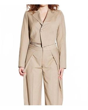 Circular Path Asymmetric Crop Pinstripe Blazer - Natural