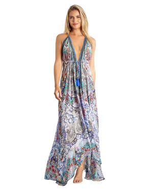La Moda Clothing Valentina Halter Maxi Dress - Blue