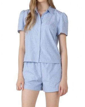 Dex Clothing Pearl Detail Button Up Shirt - Blue