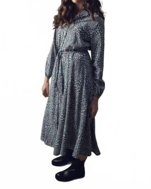 Marble Collared Fit & Flare Dress - Blue