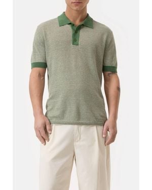 Closed Striped Linen Blend Polo Shirt - Green
