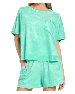 Zenana Vintage Basic Short Set - Green