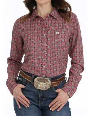 Cinch Arenaflex Button Down Print Shirt - Red