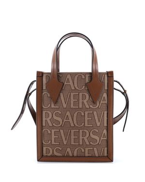 Versace Allover Logo Convertible Tote Printed Canvas Mini - Brown