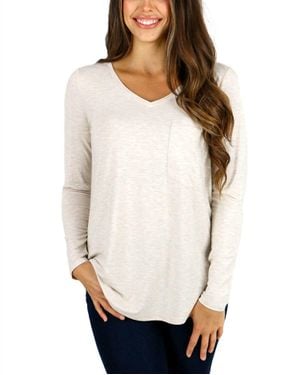 Grace and Lace Long Sleeve Perfect Pocket Tee - White