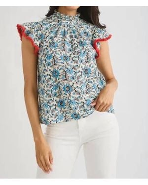 Thml Fringe Sleeve High Neck Top - Blue