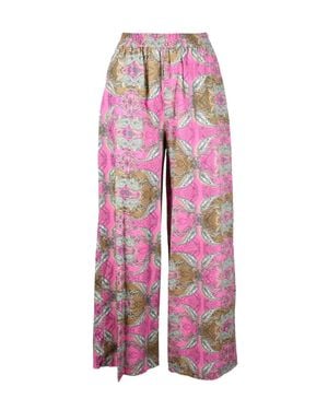 Snobby Sheep Fuchsia Wide-Leg Pants With Artistic Pattern - Pink