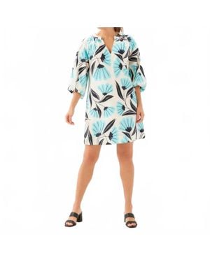 Karen Kane Puff Sleeve Peasant Dress - Blue