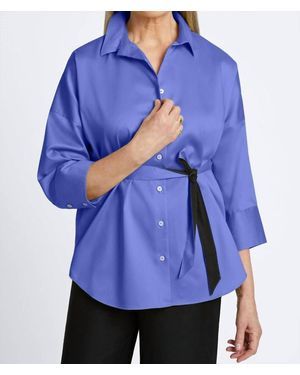 Foxcroft Avery No Iron Stretch Matte Sateen Long Sleeve Shirt - Blue