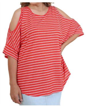 Umgee Striped Cold Shoulder Top - Red