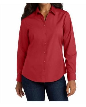 Port Authority Long Sleeve Carefree Poplin Shirt - Red