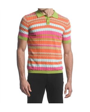 Postmarc Chevron Stripe 3-Button Knit Polo Shirt - Black