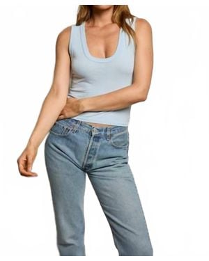 PERFECTWHITETEE Khara Crispy Cotton U-Neck Tank Top - Blue