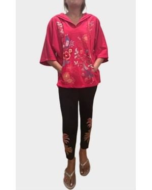Johnny Was Cora Hooded Short Sleeve Sweatshirt - Red