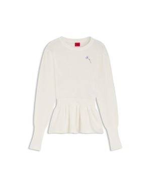 HUGO Cotton Sweater With Detachable Floral Brooch - White