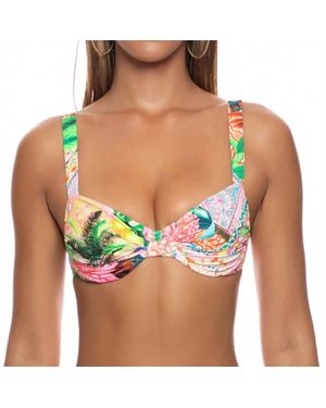 Luli Fama Opulent Eden Wide Strap Ruched Underwire Bikini Top - Green