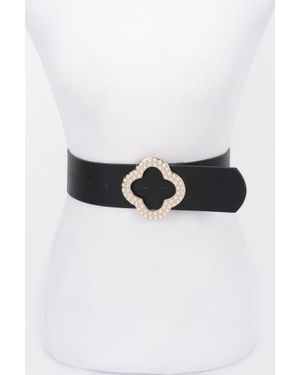 Fashnzfab Pearl Metal Buckle Metallic Stretch Belt - Black