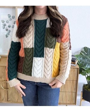 Apricot Cable Block Chunky Sweater - Multicolor