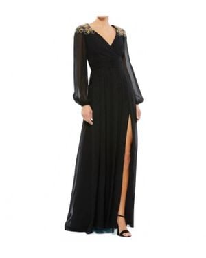 Mac Duggal Embellished Blouson Sleeve Formal Evening Gown - Black