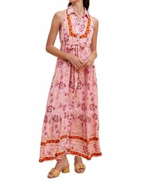 In-Loom Border Print Collared Button Down Maxi Dress