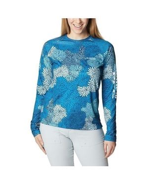 Columbia Pfg Super Tidal Top Printed Long Sleeve Fishing Nwo9 - Blue