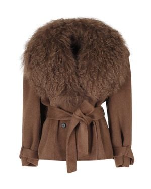 GIUSEPPE DI MORABITO Voluminous Fur Lapels Double-Breasted Trench Coat - Brown