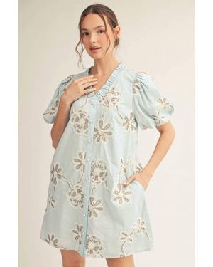 Jodifil 3D Floral Pattern Lovely Dress - Blue