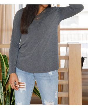 Emerald Collection Lacey Long Sleeve V-Neck Top - Blue