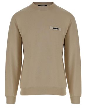 Jacquemus Dark Cotton Sweatshirt With Ribbed Edges - Gray