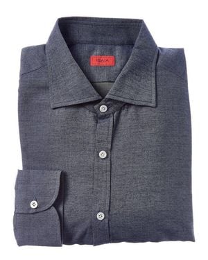 Isaia Mix Silk-Blend Sport Shirt - Blue