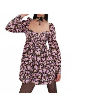 For Love & Lemons Kate Long Sleeve Mini Dress - Purple